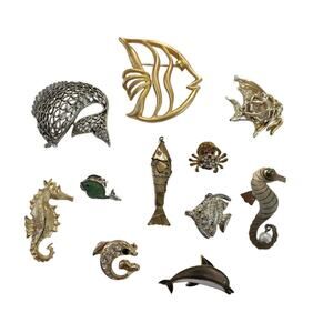 Vintage Sea Life Brooch Lot of 11, Vintage Lapel Pin Bundle